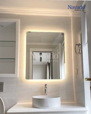 Gương led hình chữ nhật bo góc phun cát ngoài